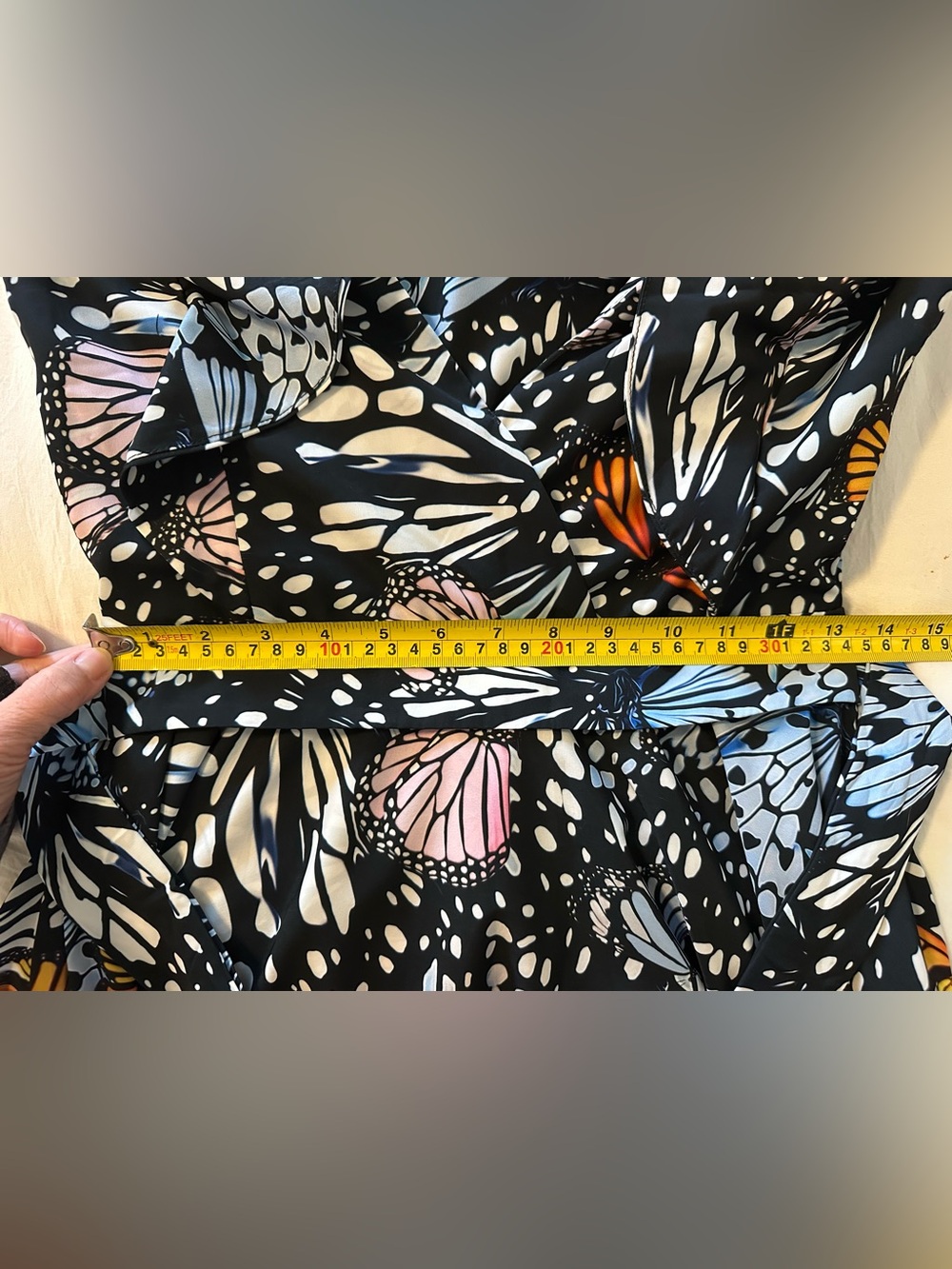 Aqua Black Butterfly Print Maxi Dress with Blue Orange Accents Sz M Runs Small - Picture 11 of 11